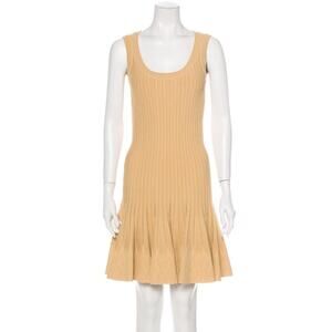 Alaia Fit and Flare bodycon Sleeveless mini Dress Scoop Neck Yellow Sleeveless